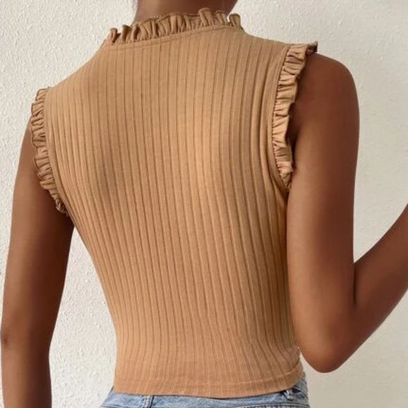 Khaki Brown Ribbed ButtonTank Top in XL - Picture 2 of 3